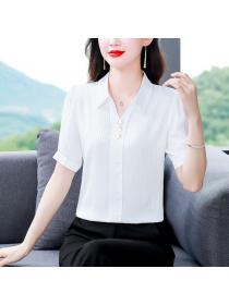 Korean style Fashion Solid color Silk Short sleeve Blouse 