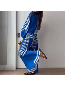 European style Fashion Long sleeve Blouse Wide leg Pants 2 pcs set