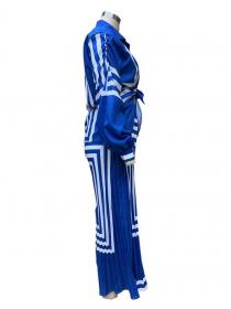 European style Fashion Long sleeve Blouse Wide leg Pants 2 pcs set