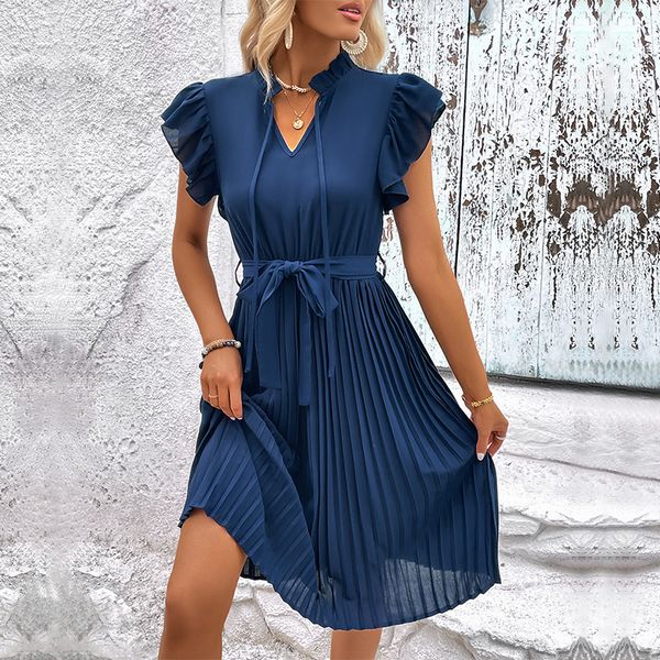 European style Summer Fashion Solid color Dress