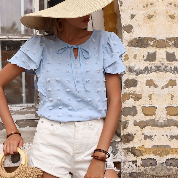 European style Summer Fashion Solid color Blouse