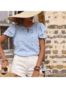 European style Summer Fashion Solid color Blouse 