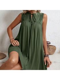 European style Summer Casual Solid color Dress 