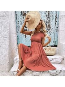 European style Summer Fashion Solid color Short sleeve dress 