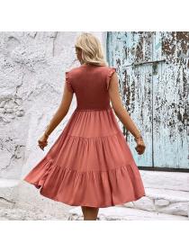 European style Summer Fashion Solid color Short sleeve dress 