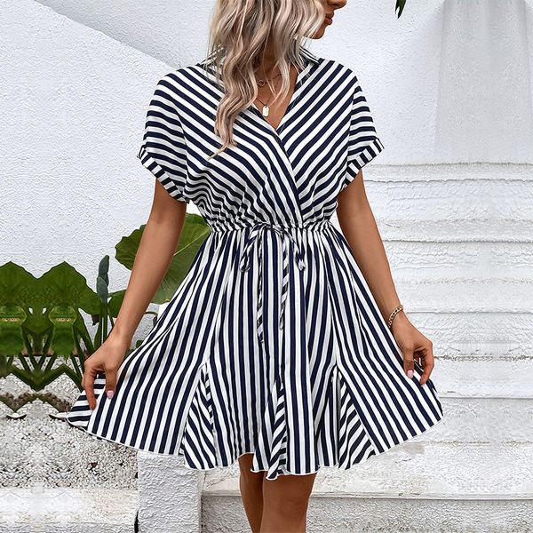 European style Summer Fashion Stripes Short sleeve dress