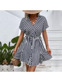 European style Summer Fashion Stripes Short sleeve dress 