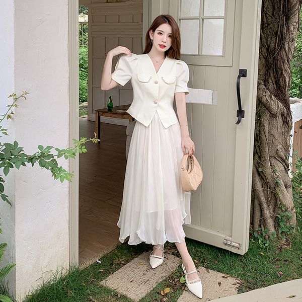 Korean style Summer fashion Top+Matching Chiffon Long skirt