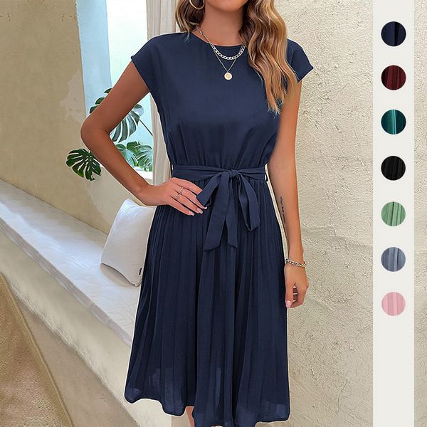 European style Solid color Pleated Fashion dress
