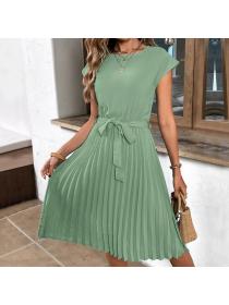European style Solid color Pleated Fashion dress 
