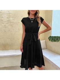 European style Solid color Pleated Fashion dress 