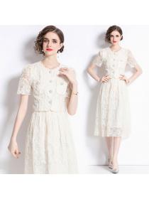 European style Summer fashion luxury Lace Top +Long skirt 