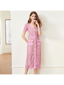European style Summer fashion luxury Lace Hip-full dress 