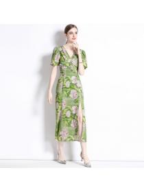 European style Summer fashion V collar A-line short sleeve dress 