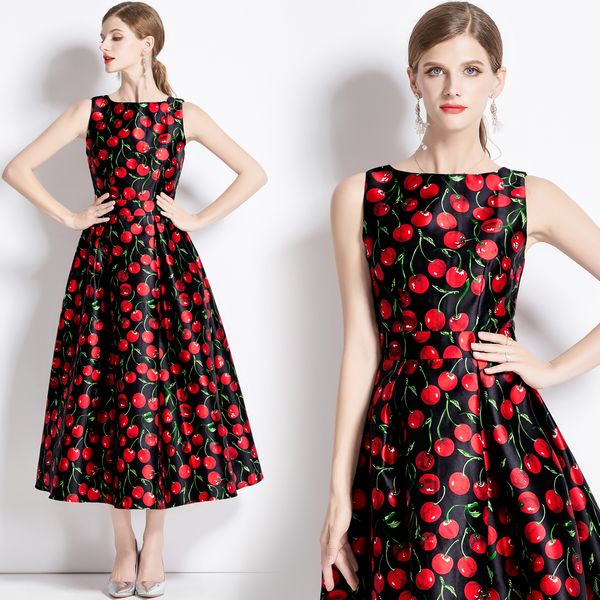 European style Summer Sleeveless Slim Printed A-line dress