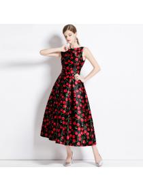 European style Summer Sleeveless Slim Printed A-line dress 