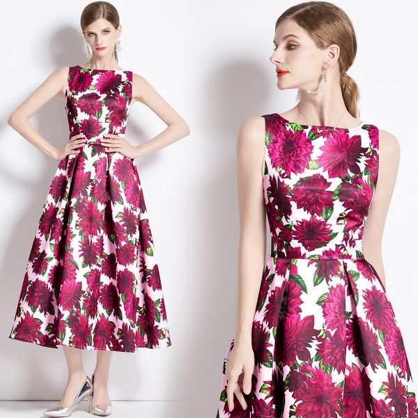European style Summer Sleeveless Slim Printed Fashion A-line dress