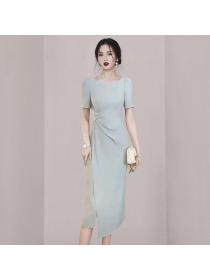 Korean style Elegant Fashion Solid color Elegant dress 