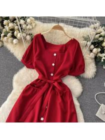 Korean style Solid color Square neck Holiday dress 