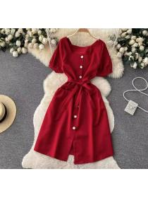 Korean style Solid color Square neck Holiday dress 