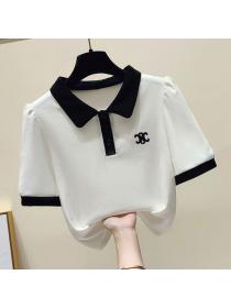 Korean style Summer fashion Polo collar Short sleeve T-shirt 