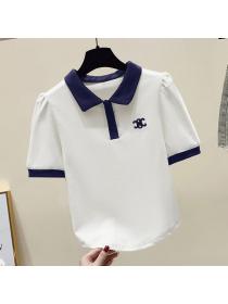 Korean style Summer fashion Polo collar Short sleeve T-shirt 