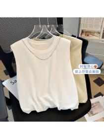 Korean style Summer fashion Casual Solid color T-shirt 