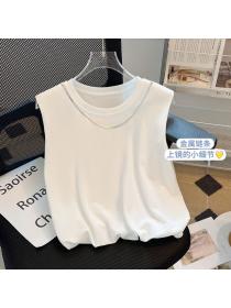 Korean style Summer fashion Casual Solid color T-shirt 