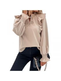 European style Long sleeve Solid color Blouse 