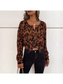 European style Leopard print Fashion Long sleeve blouse 