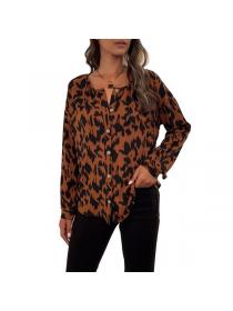 European style Leopard print Fashion Long sleeve blouse 