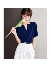 Korean style V collar SHort sleeve Elegant blouse 