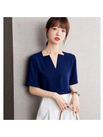Korean style V collar SHort sleeve Elegant blouse 
