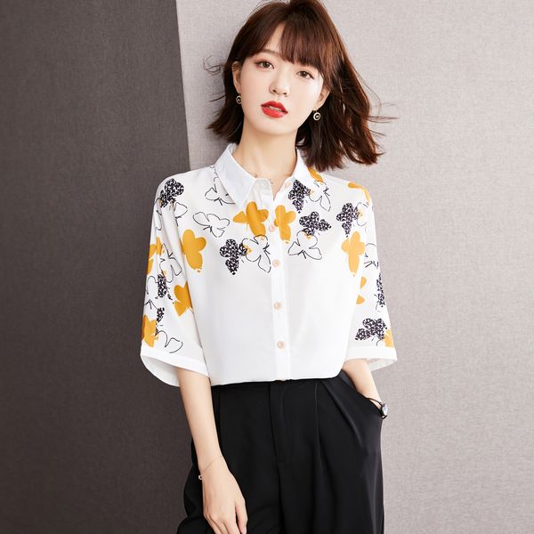 Korean style Short sleeve Chiffon Printed shirt