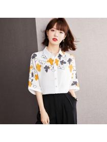 Korean style Short sleeve Chiffon Printed shirt 