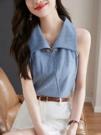 Korean style Fashion Sleeveless Retro Polo collar Vest 