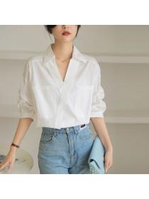 Korean style Short sleeve White shirt 