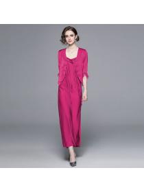 New style Solid color Straps+Long dress 2 pcs set