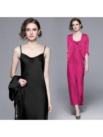 New style Solid color Straps+Long dress 2 pcs set