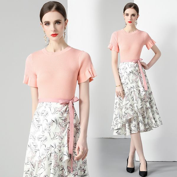 European style Slim Knitted Top+Irregular Long skirt