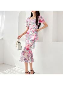 Korean style Fashion Short sleeve Fishtail dress 