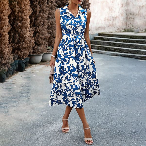 European style Summer Elegant Sleeveless Printed Dress