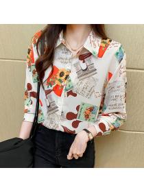 Korean style FLoral Long sleeve Chiffon shirt 