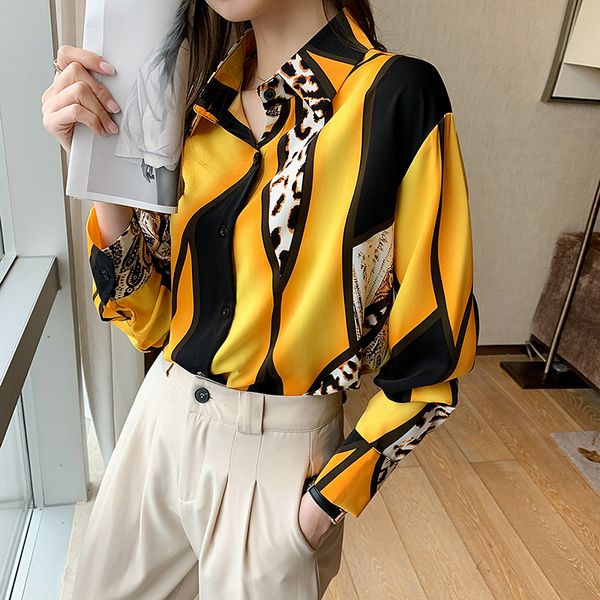 Korean style Leopard print Long sleeve Chiffon blouse