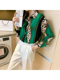 Korean style Leopard print Long sleeve Chiffon blouse 