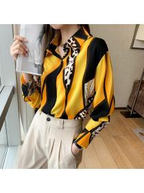Korean style Leopard print Long sleeve Chiffon blouse 
