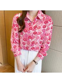 Korean style Fashion Chic Loose Printed Long sleeve blouse 