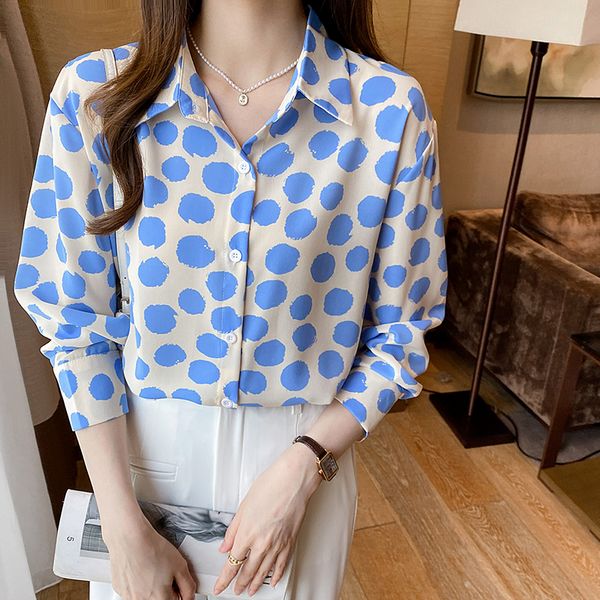 Korean style Fashion Chic Dot printed Long sleeve Chiffon blouse