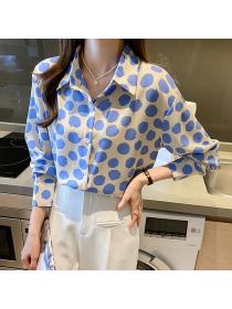 Korean style Fashion Chic Dot printed Long sleeve Chiffon blouse 