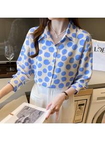 Korean style Fashion Chic Dot printed Long sleeve Chiffon blouse 